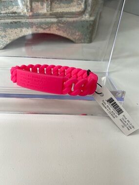 Marc By Marc Jacobs Neon Pink Link Bracelet with Logo Plate
